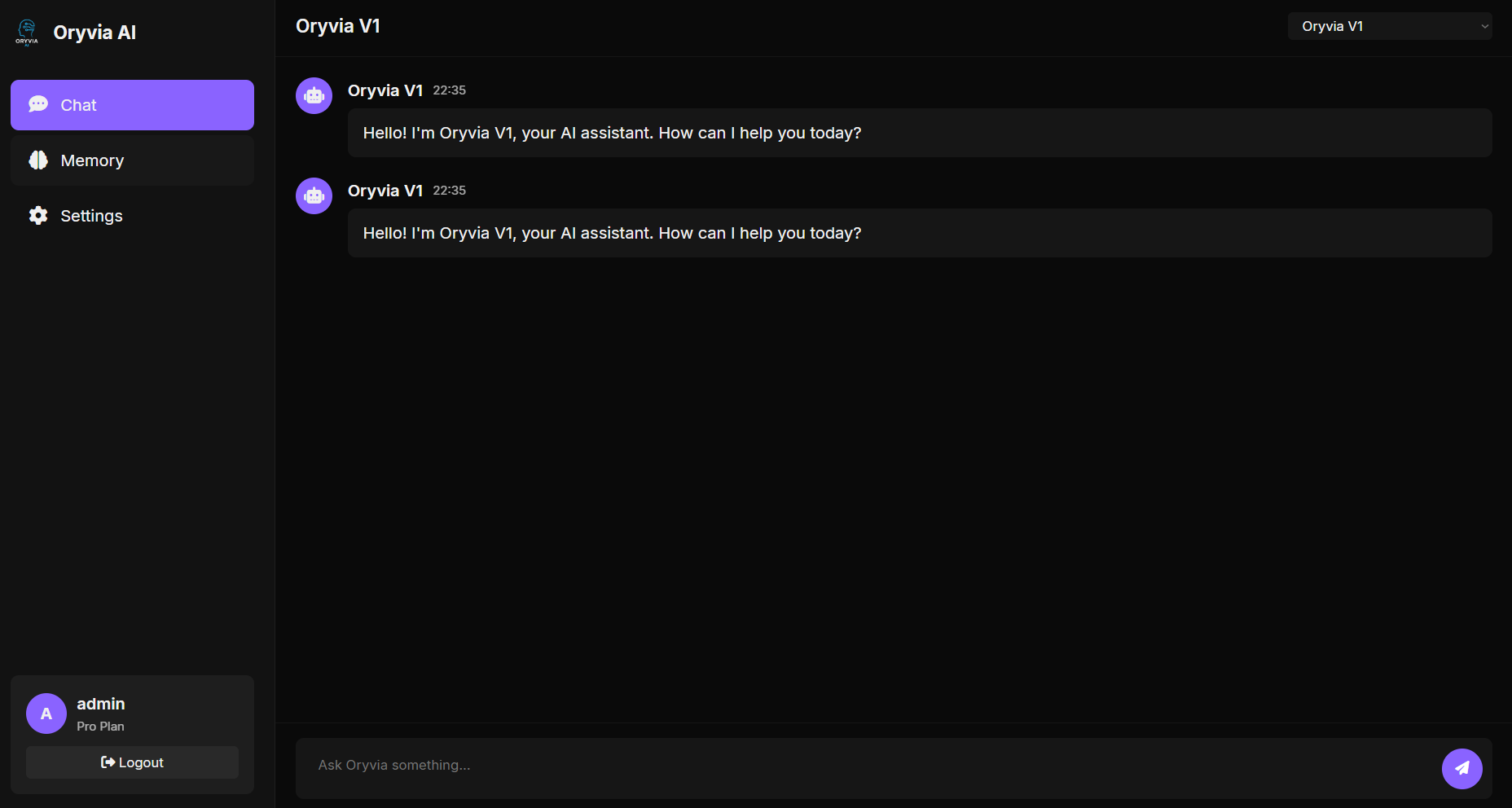 Oryvia AI Chat Interface