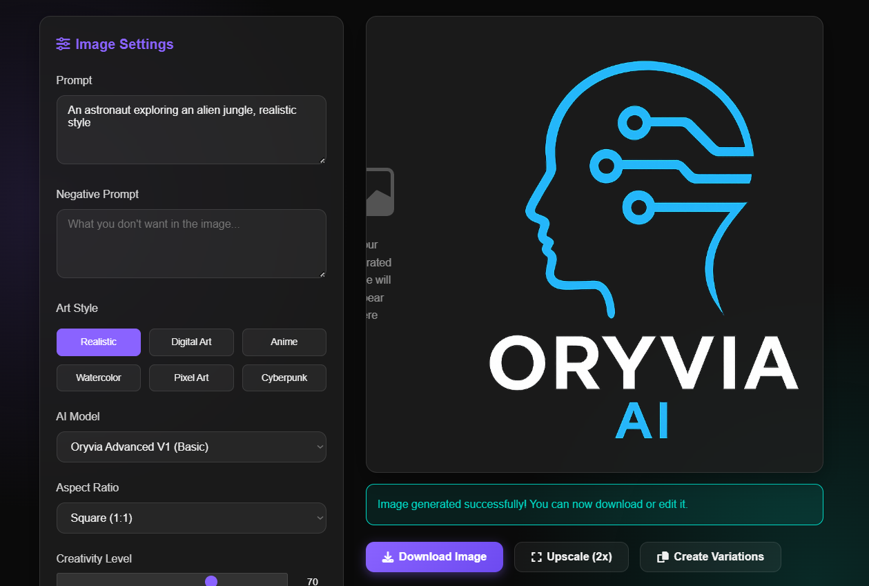 Oryvia AI Image Generation